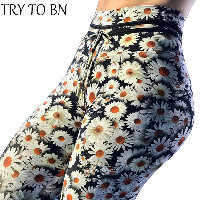 

TRY TO BN 2018 Fitness Legging Casual High Waist 5 Colors Print Push Up Workout Ankle-Length Leggings For Women