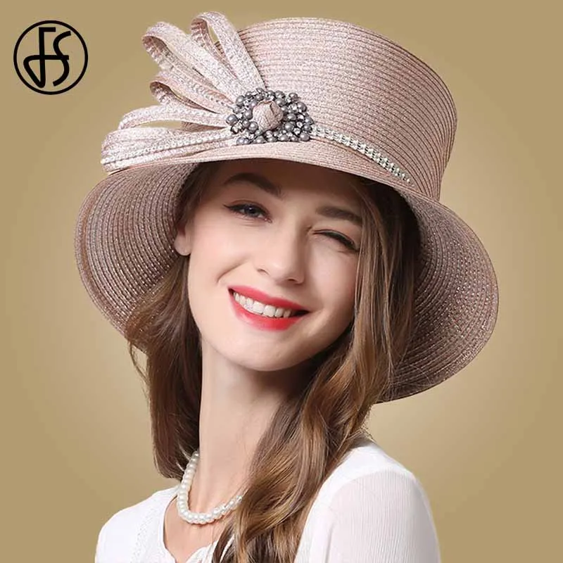 FS широкая шляпа Федора Для женщин котелки Fascinators церковь большие Свадебная шляпка со стразами церкви вечерние женские