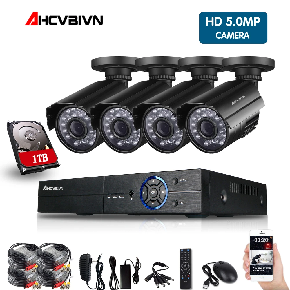 

4CH Super HD 5MP Home Security Cameras System With 2TB Hard Drive and 4pcs 5.0MP 2560*1920p indoor outdoor CCTV Cameras kit