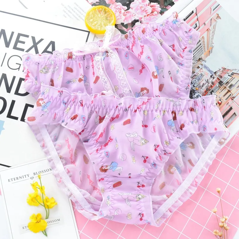 

SP&CITY Japan Big Bow Lolita Lace Panties Women Sexy Seamless Underwear Cartoon Printing Ruffle Briefs Milk Silk Lingerie Thongs