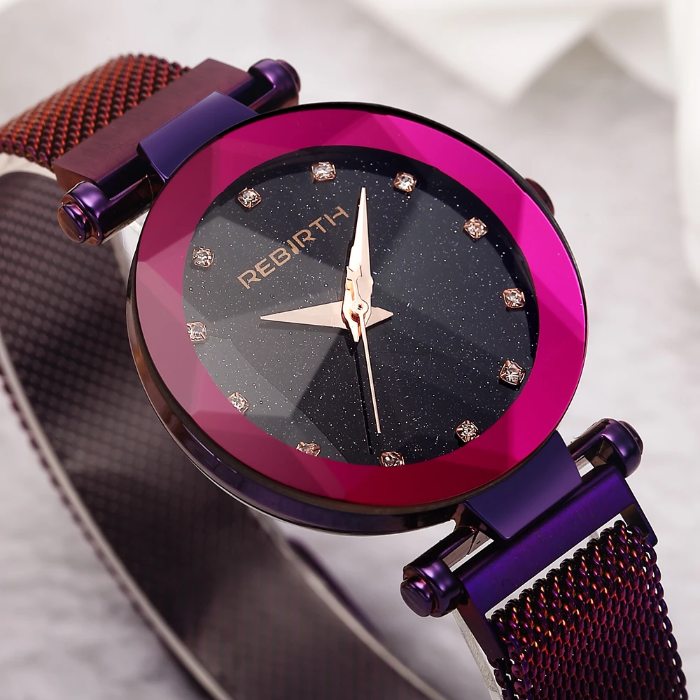 

BEBIRTH Fashion Luxury Ladies Crystal Watch Waterproof Violet Steel Mesh Quartz Women Watches Top Brand Clock Relogio Feminino
