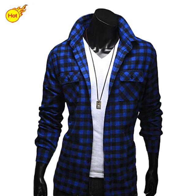 Hombre nuevo 2015 moda Casual manga larga delgada rayada
