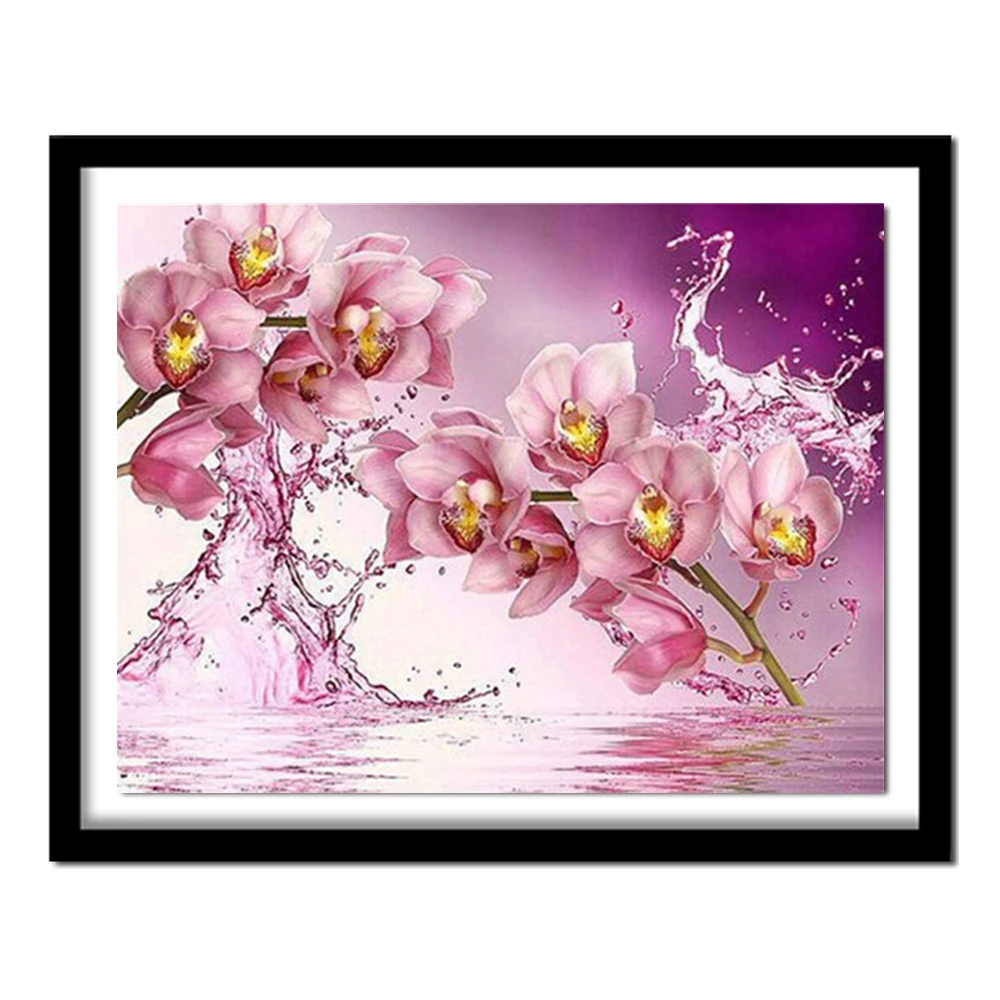 

5D Diy Diamond Painting Cross Stitch Kit pink orchid Diamond Embroidery Full Resin Flowers Rhinestone Crafts Needlework
