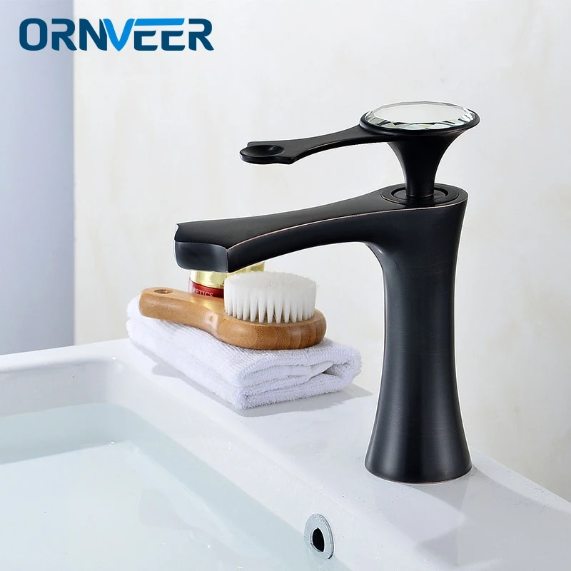

Black with diamonds Deck Mounted Single Handle Counter top Basin Faucet Gold Brass Hot and Cold Water Bathroom Mixer