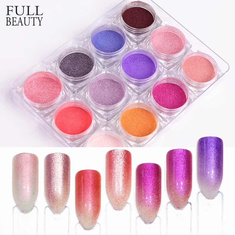 

Full Beauty 12 Box Nail Glitter Powder Mocha Gradient Pink Pigment Pretty Shimmer Dust For Nails Art UV Gel Polish Decor CHBJ12