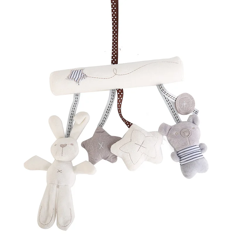 Creative Infants Cradle Cute Rabbit baby music hanging bed safety seat plush toy Hand Bell Multifunctional Plush Toys - Color: Rabbit rattles