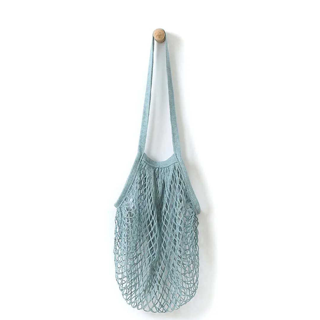 Newest Reusable Fruit String Grocery Cotton Tote Woven Net Shoulder Shopper Mesh Bag 5 Colors
