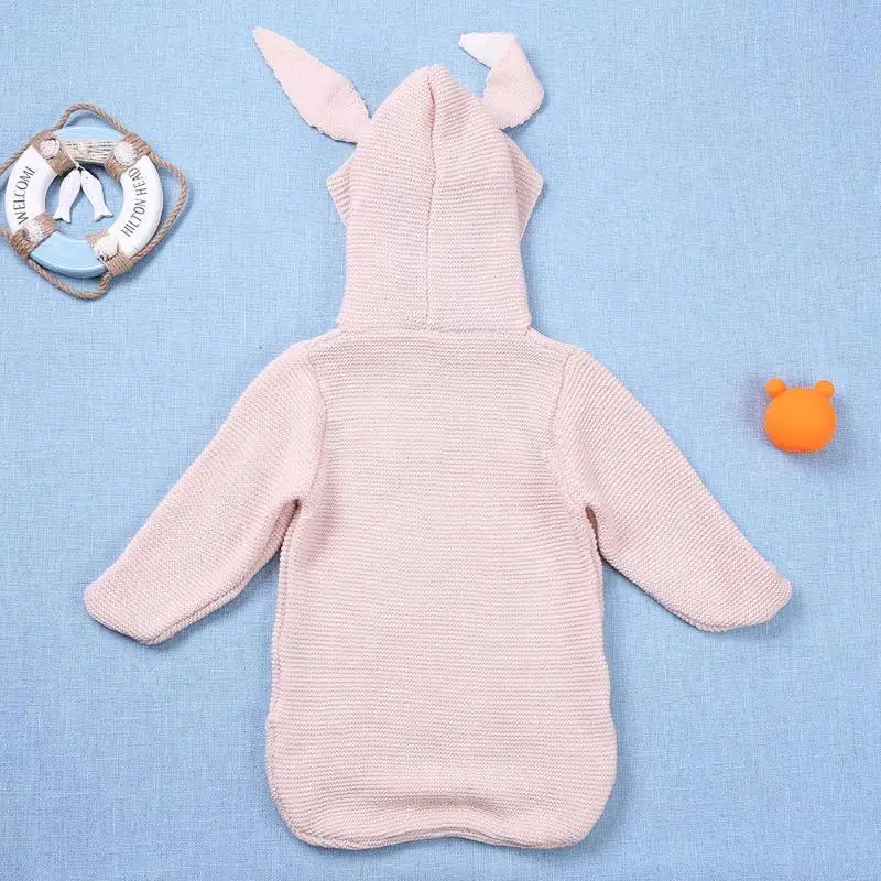 Для новорожденного мягкий с капюшоном одеяло s пеленание мультфильм милый кролик уха Зимний вязаный комбинезон реквизит для фотосъемки детское одеяло