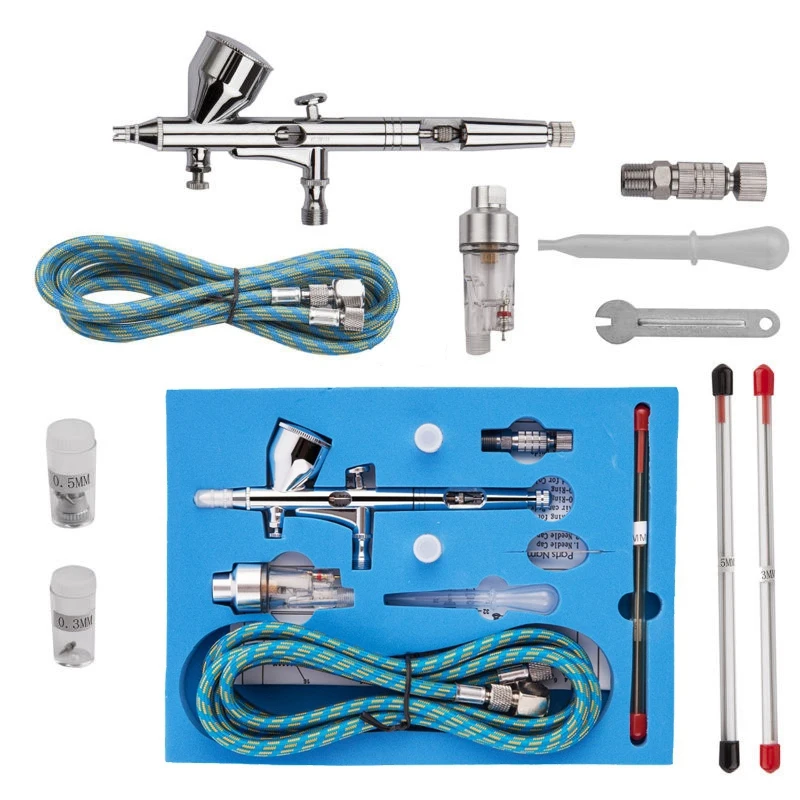 G-180K Dual Airbrush Air Kit Craft Practical Paint Art Power Tools For Commercial - Цвет: Silver