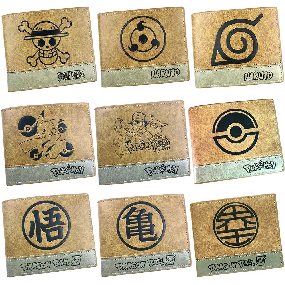

Anime One Piece Luffy Dragon Ball Naruto Pokemon Vintage Leather Short Purse Male Men Wallet Credit Card Holder Gift Man Women