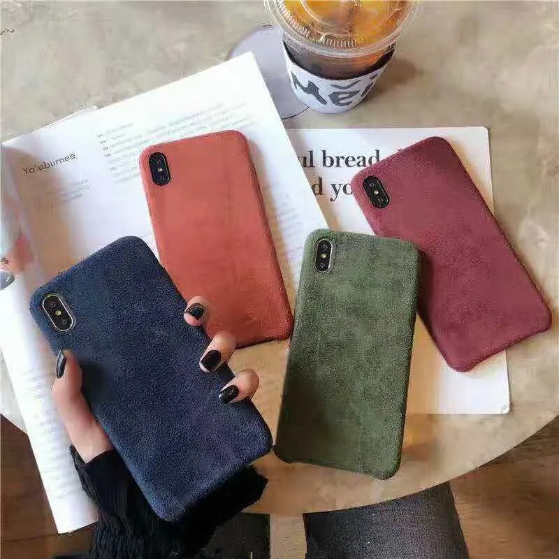 

2018 Hot Fashion Solid color Plush cover coque for iPhone 11 Xs MAX Xr X 7 8 6 6s plus simple Suede soft phone back shell cases