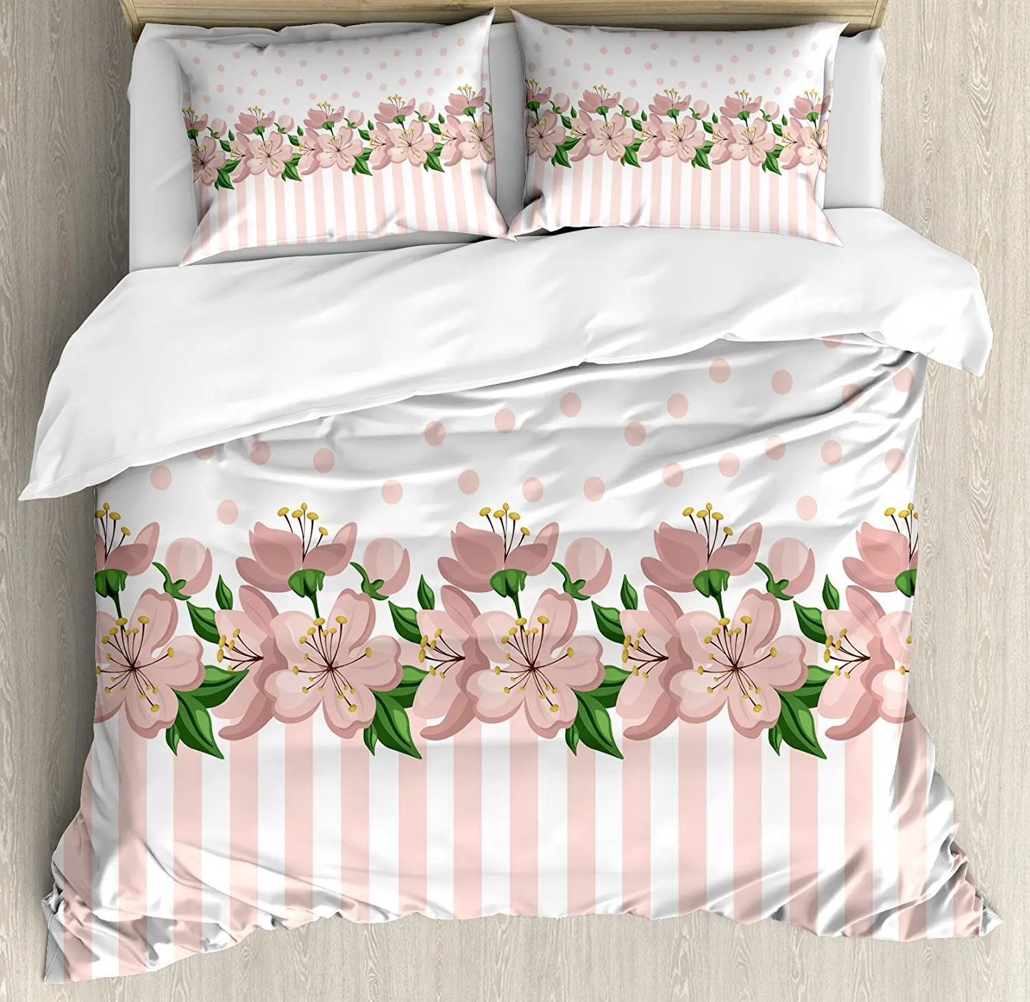 Dusty Rose Duvet Cover Set Vintage Retro Design With Polka Dots