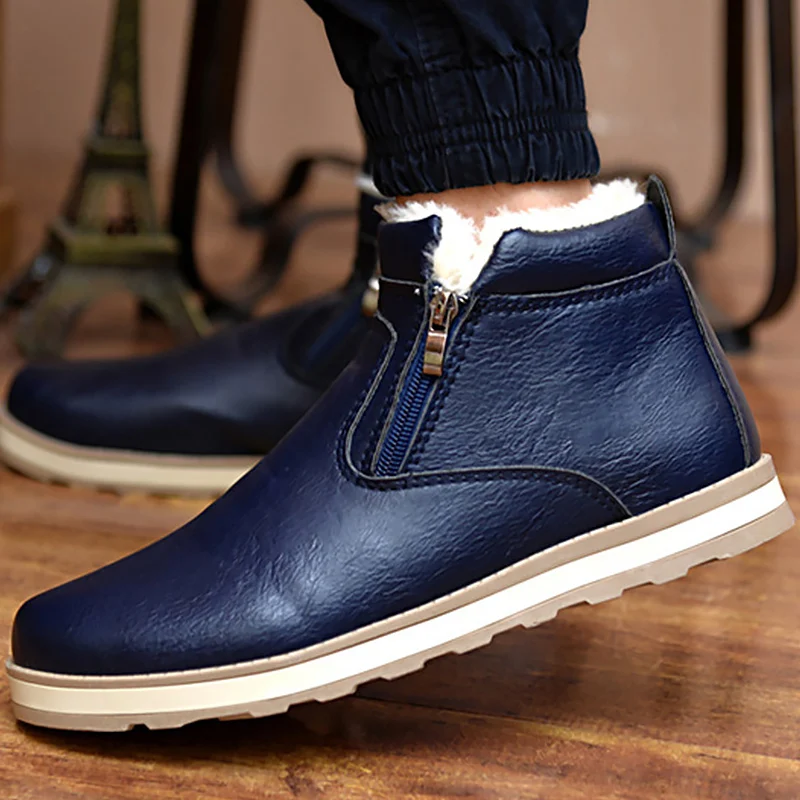 

Winter boots for men velvet zipper designer ankle boots non-slip round toe warm snow boot men waterproof rubber boots
