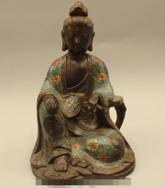 

song voge gem S6292 10"Chinese Tibet Buddhism Cloisonne Bronze Kwan-yin Guan Yin Bodhisattva Statue