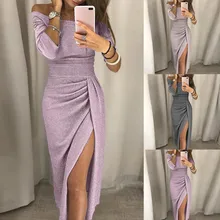 Женское облегающее платье с открытыми плечами и высоким разрезом, платья с длинным рукавом, длинное платье для женщин, Vestido Vestidos De Fiesta Robe Femme