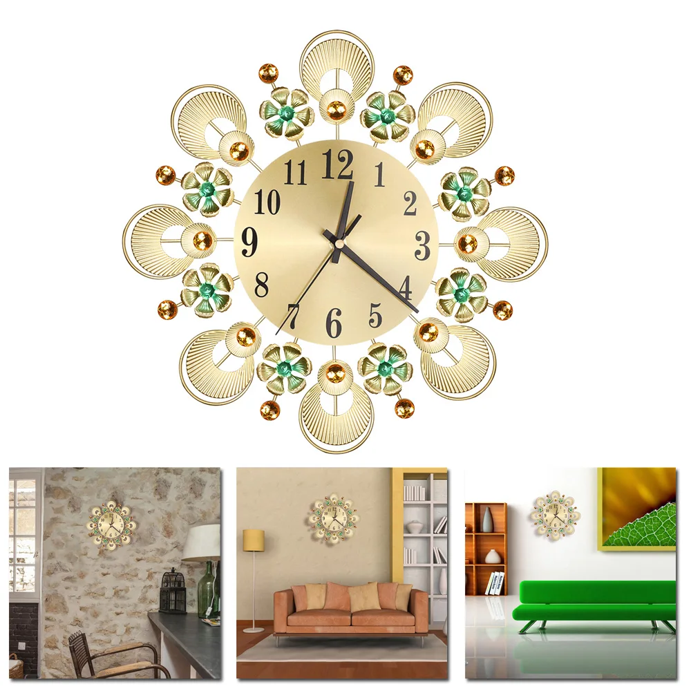 

Portable Creative Flower Wall Clock Silent Metal Home Decoration With Diamond Fashion Home Garden Supplies