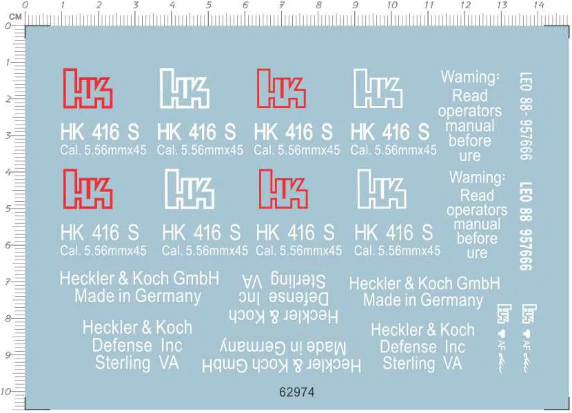 

1/1 hk 416 d s m4 m1911 heckler Model Kit Water Decal