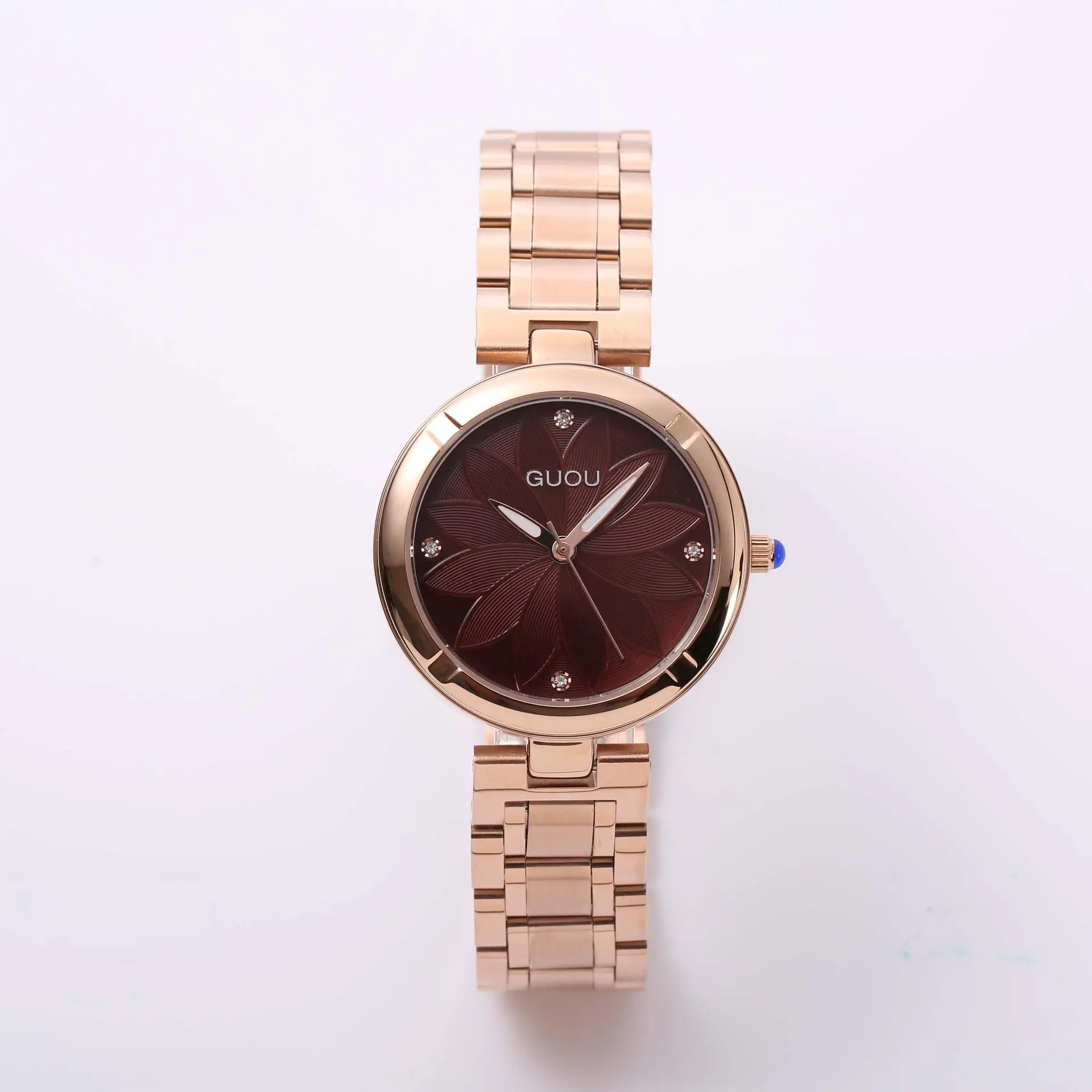 Бренд Guou роскошные женские часы из натуральной кожи или часы из розовой стали простые модные женские часы под платье Подарочное платье - Цвет: Brorwn Steel