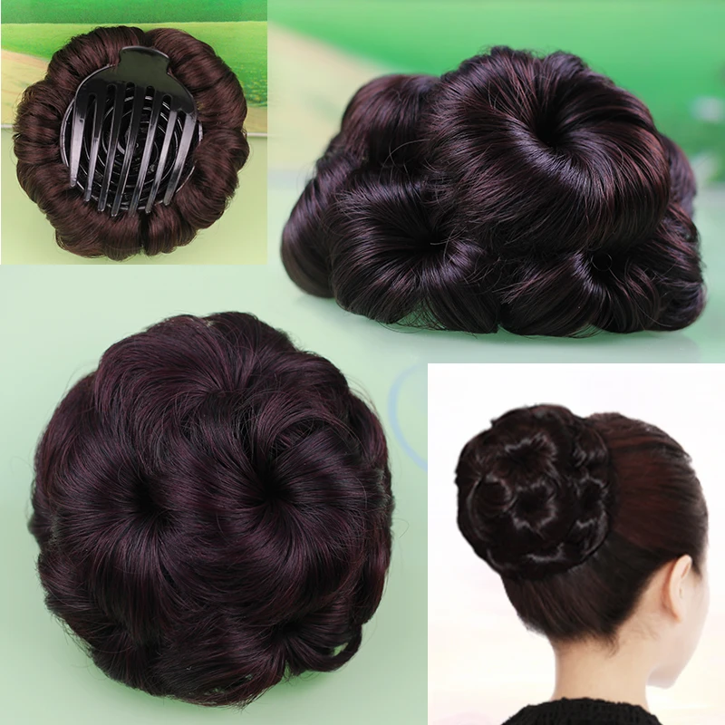 JINKAILI Accessories on ponytail hair piece synthetic fiber Clip in Elastic Fake 9hair flowers claw curly chignon bride hair bun