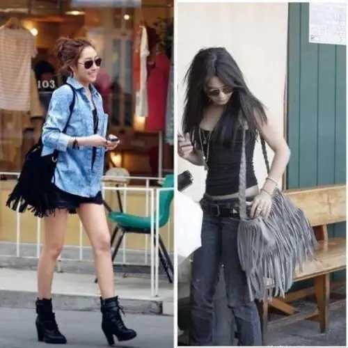Hot Women Shoulder bag Solid Tassels Trending Cross Body Bag Tassel Suede Faux fur Fringe Messenger Shoulder Handbag 5