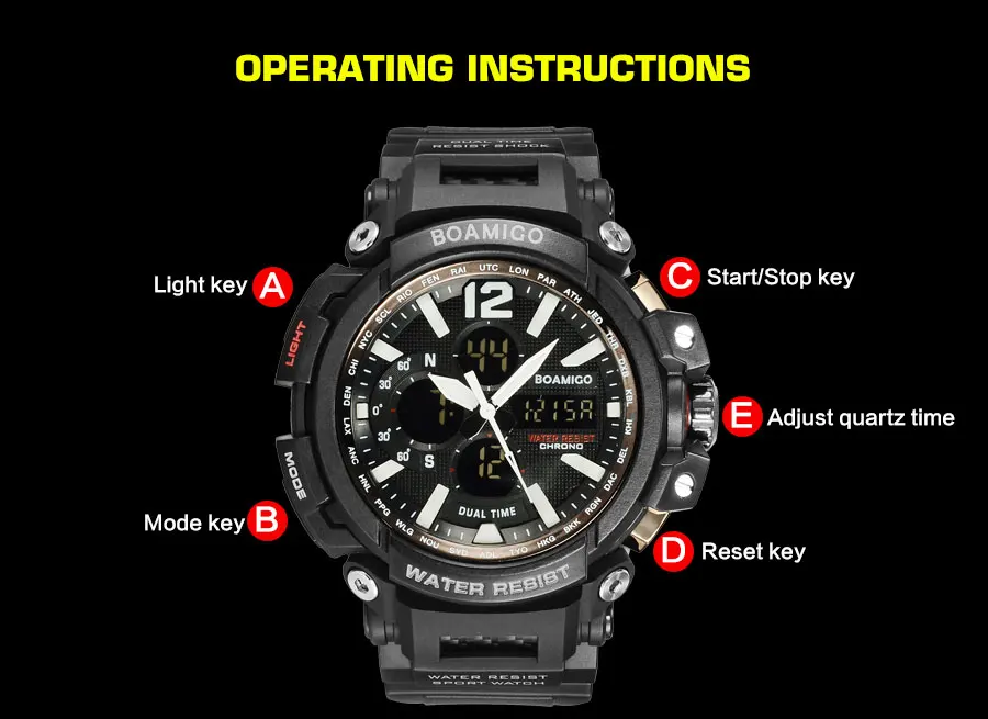 BOAMIGO Брендовые Часы для мужчин спортивные часы для мужчин цифровые 50 м водонепроницаемые наручные часы Мужские кварцевые часы Relogio Masculino