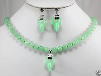 

Free Shipping Jewelry 7-8mm Green stone Necklace Pendant Earring Set