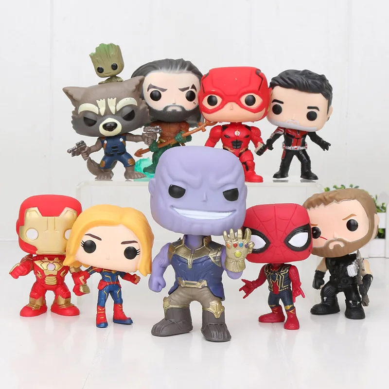 

super heroes figure set Tree Man Thano Spiderman Captain Iron Man Flash Thor Aquaman PVC Figures Toys