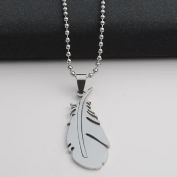 

New fallen angel feather necklace animal feather like leaf chicken hair necklace stainless steel peacock feather charm necklace