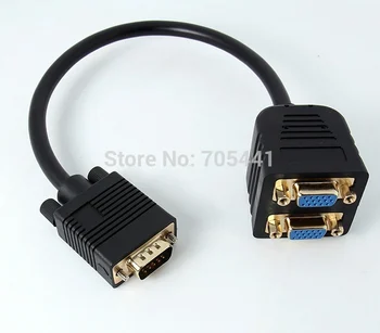 

Free shipping High quality Gold-plated plug VGA Male to 2 VGA Female Adapter Splitter Cable
