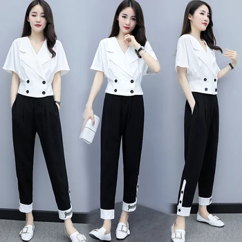 

Fashion Two Piece Set Summer Costumes For Women Stylish Woman Suit Ensemble Femme Survetement Top&pants Set Conjunto Feminino