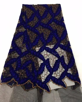 

High Quality African Lace Fabric Royal Blue French Net Embroidery Sequins Tulle Lace Fabric For Nigerian party Dress CDN115