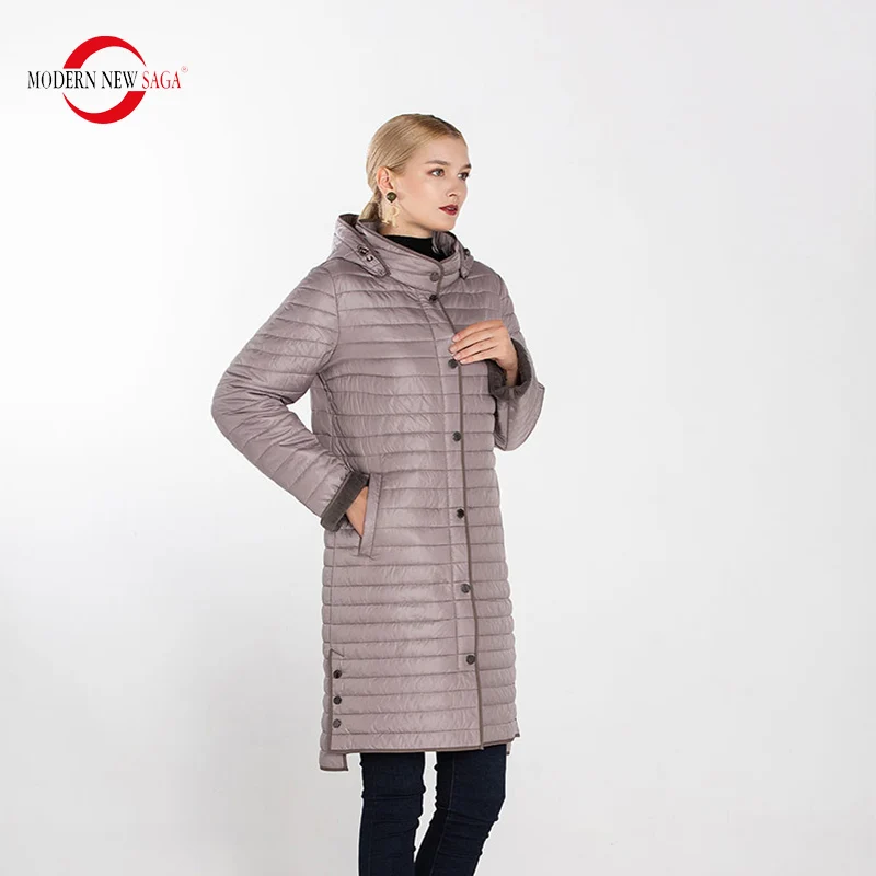 MODERN NEW SAGA Oversized Women Warm Parkas Winter Casual Long Coat Female Solid Overcoat Full Pockets Zippers Jacket