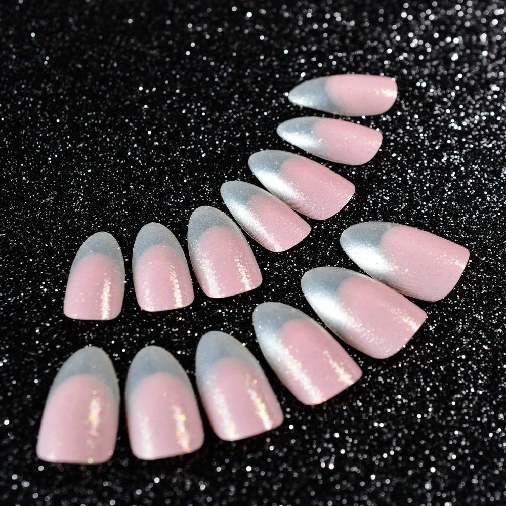 315 Mode Français Graduellement Varié Rose Faux Ongles Pointu Moyen Plein Artificielle Nail Conseils Avec Colle Autocollant Faux Ongles Z476 Dans
