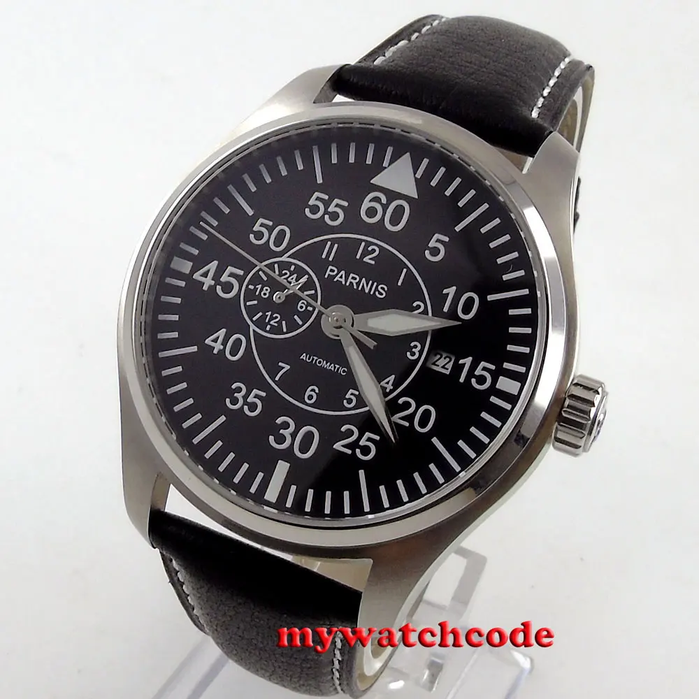 

43mm Parnis black dial Sapphire Glass 21 jewels miyota Automatic mens Watch P614