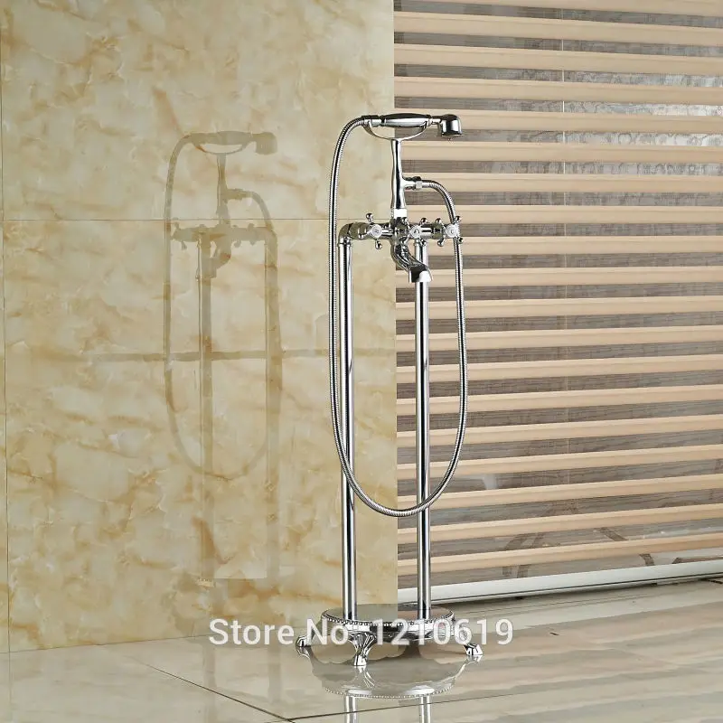 

Newly Bathroom Bathtub Faucet Mixer Tap w/ Handheld Sprayer Chrome Finish Shower Tub Faucet Floor Standing