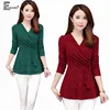 Autumn Winter Basic Shirts Blouses Hot Women Fashion Long Sleeve V Neck Tops Black Red Green Purple Belly Peplum Top Blouse 1083 ► Photo 1/6