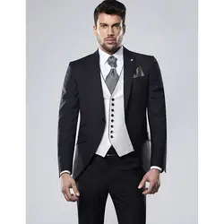 Черный Мужской Терно masculino пиджак Slim Fit Для мужчин Костюмы Нарядные Костюмы для свадьбы для Для мужчин комплект из 3 предметов (куртка + Брюки