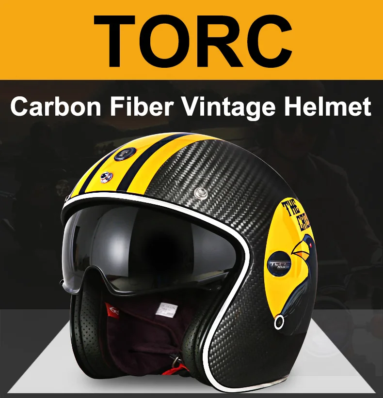Шлем TORC V587 из углеродного волокна в винтажном стиле, мотоциклетный rcycle шлем с солнцезащитным щитом, ретро мото rbike шлем с открытым лицом, скутер, мото шлемы