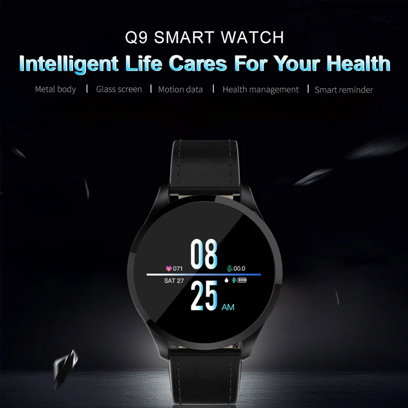 Q9 Смарт часы Bluetooth Водонепроницаемый сообщение напоминание Smartwatch Для мужчин