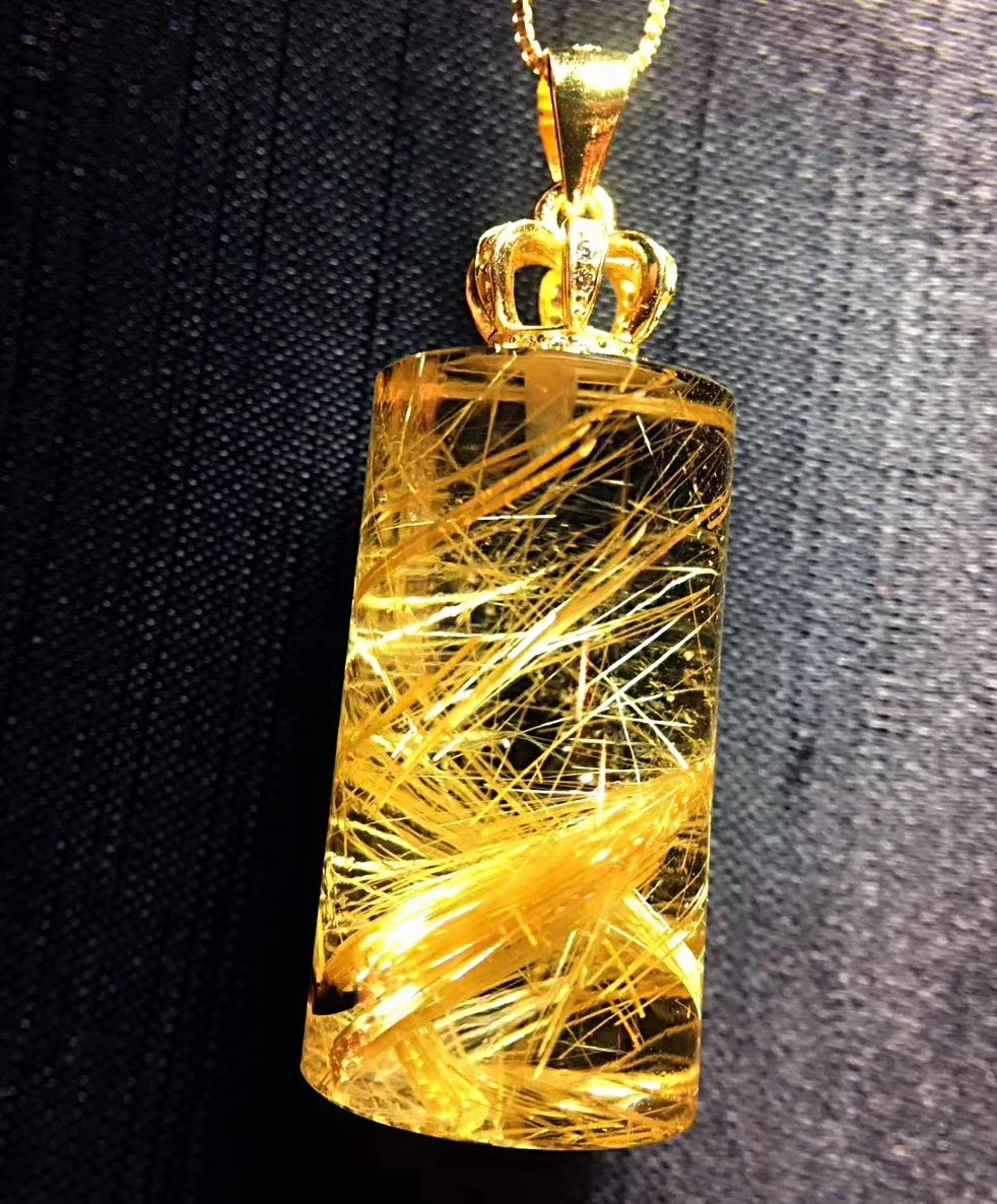 

Natural Gold Rutilated Titanium Quartz Pendant 48x18x11mm Water Drop Gemstone AAAAAA Crystal Stone Certificate