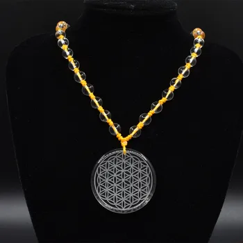 

High quality natural stone quartz white crystal pendant pendulum flower of life pendants Purple rope chakra pendule Ms necklace