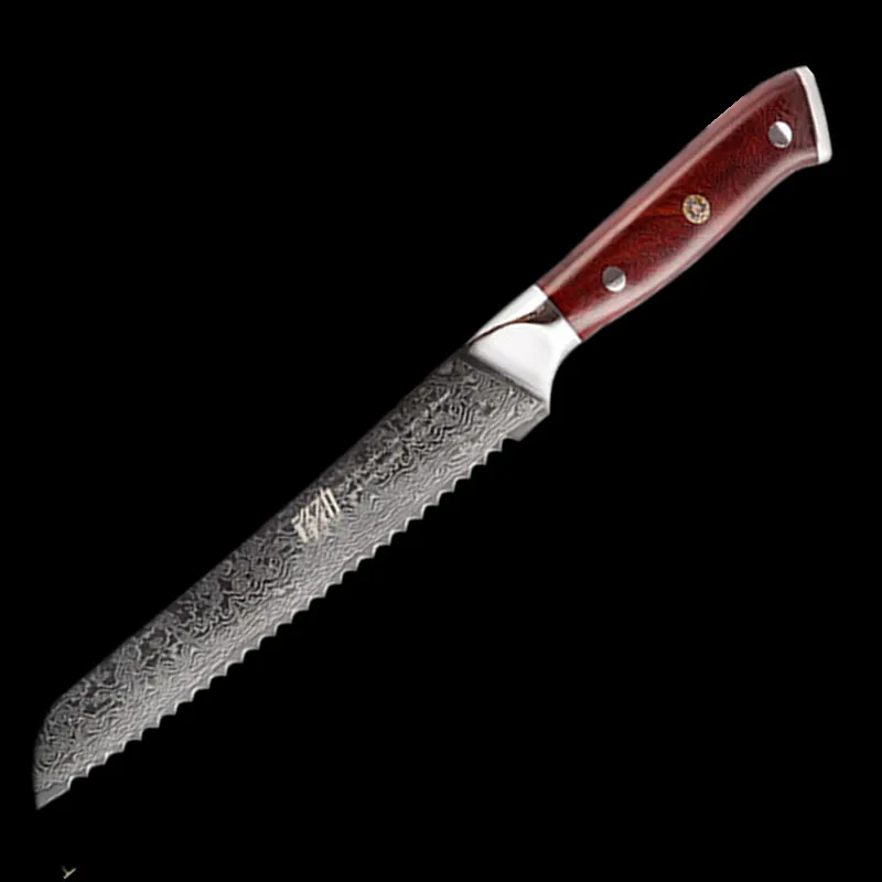 

FINDKING AUS10 Damascus Rosewood Handle Japanese Damascus Steel Bread Knife 8 inch Kitchen Utility Knife 67 Layers Paring Knives