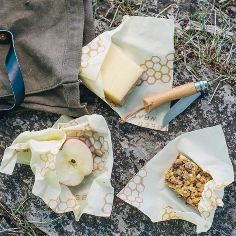 3PCS Hexagon Organic Cotton Beeswax Fresh Cloth Reusable Food Preservation Cloth Kitchen Supplies