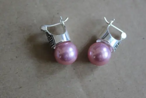 

Charming 12mm Pink Shell pearl silver earring set 925 SDYG784 -Bride jewelry free shipping
