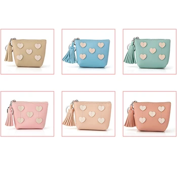 

Lightweight Portable Mini Cute Zipper Coin Purses Holders Heart Shape Embellishment Women Card Package Money Bag