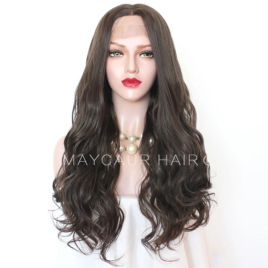 Maycaur парики на кружеве 22 ''Коричневый цвет длинные волнистые синтетические волосы парики для черных женщин 180% Плотность