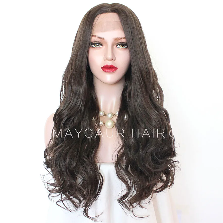 

Maycaur Lace Front Wigs 22'' Brown Color Long Wavy Synthetic Hair Wigs For Black Women 180% Density