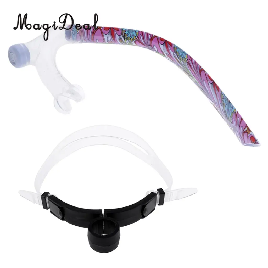 Front Snorkel for Swimmers Training - Center Mount Easy Breath Silicone Mouthpiece Swim Snorkel Tube With Adjustable Head Strap