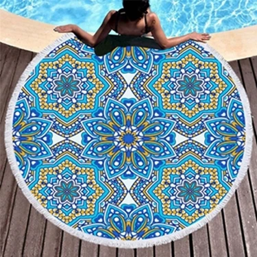 Beach towel7 Марокканский Стиль Круглый микрофибра пляжное полотенце с кисточками богемные цветы печатных большое одеяло для пикника йога коврик дорожная скатерть - Цвет: Beach towel7