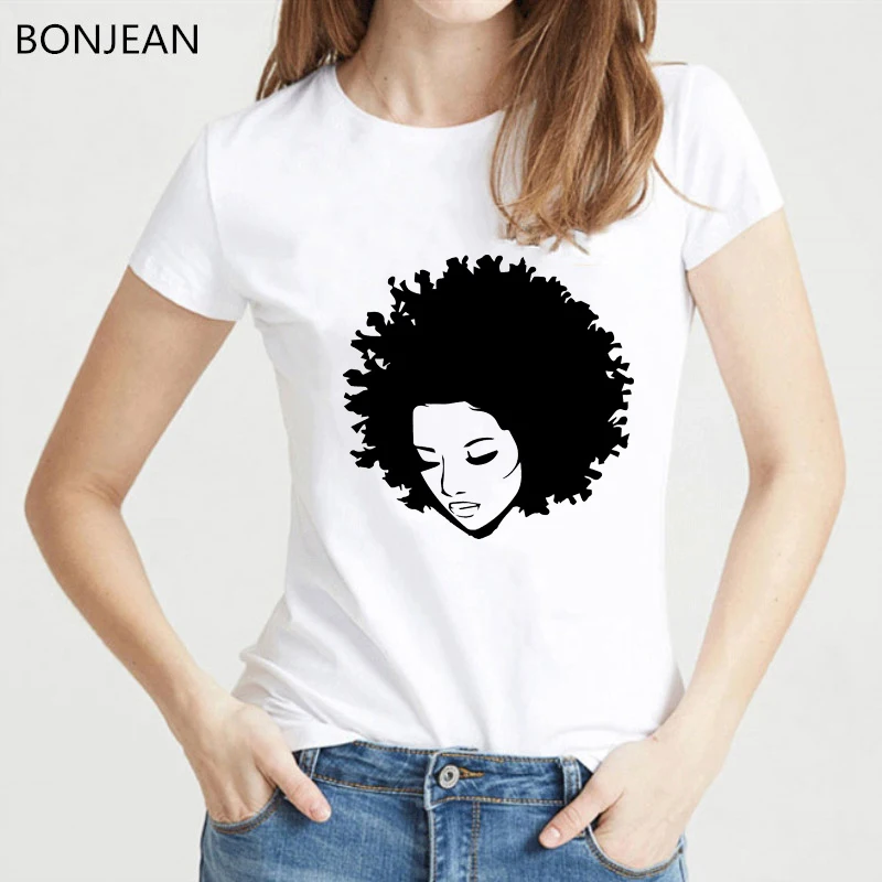 Melanin Shirt Women Gold Crown Curly Hair Girl Printed Tshirt